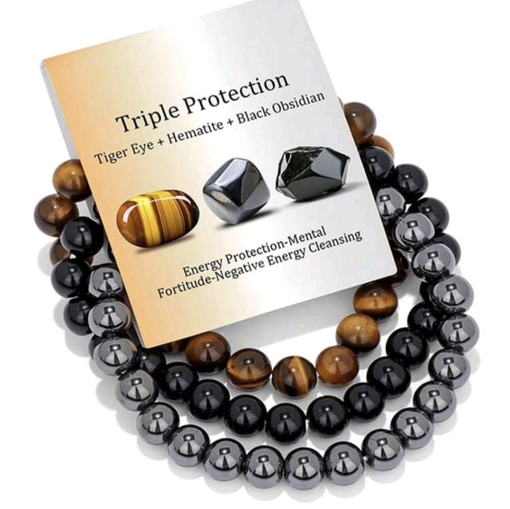 3 Pc Gemstone Bracelet Set Unisex Men Women's Natural Stone Bracelets